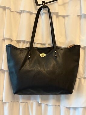 Black Faux Leather Tote Bag